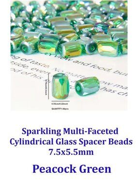 Sparkling Multi-Faceted Cylindrical Glass Spacer Beads  40 pcs 7.5x5.5